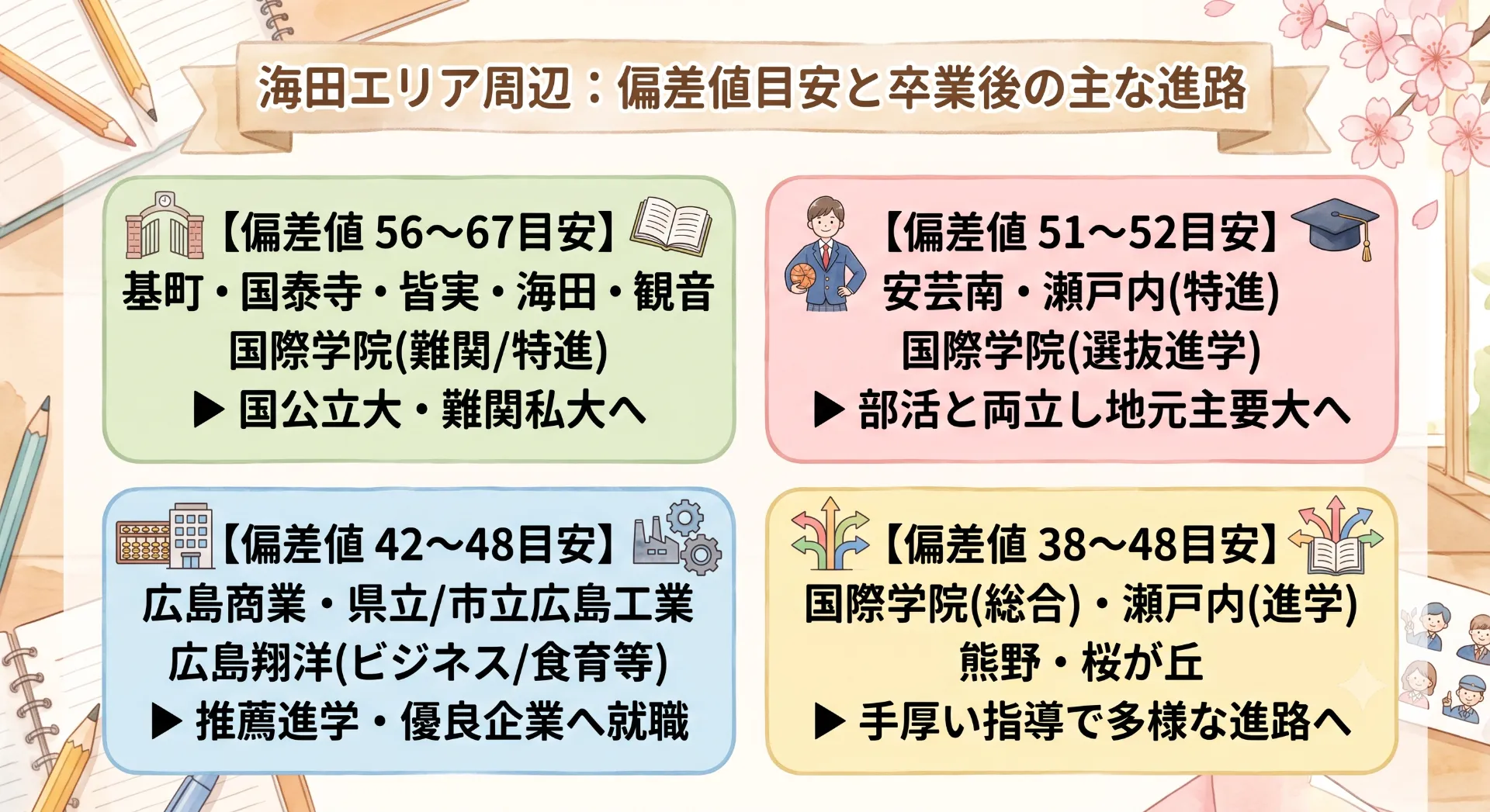 【海田エリア】「今の偏差値で大学に行けるの?」近隣高校別の『その先の進路とは?』